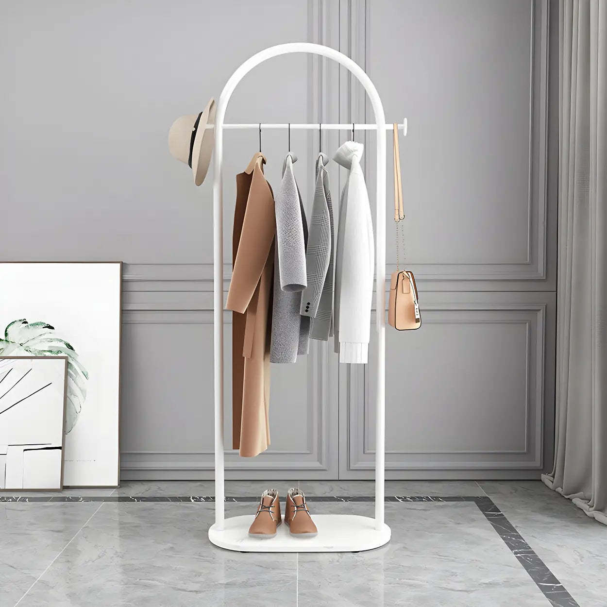 Black Marble Base Arched Metal Freestanding Coat Rack — Black