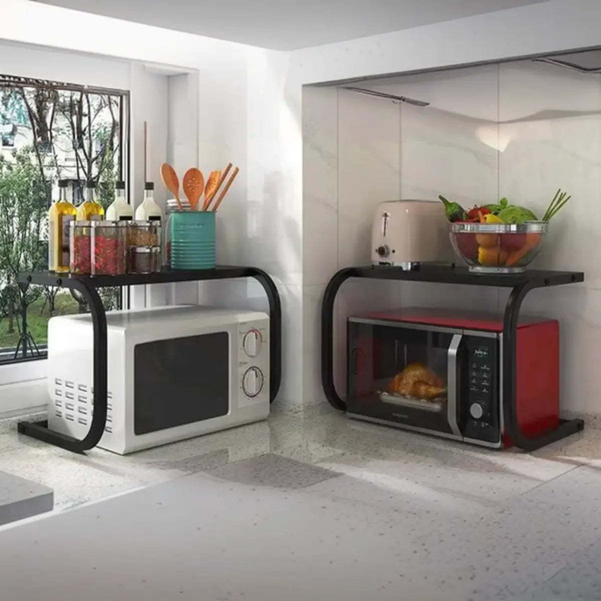 Black Metal Frame Baker's Rack with Microwave Shelf — Black