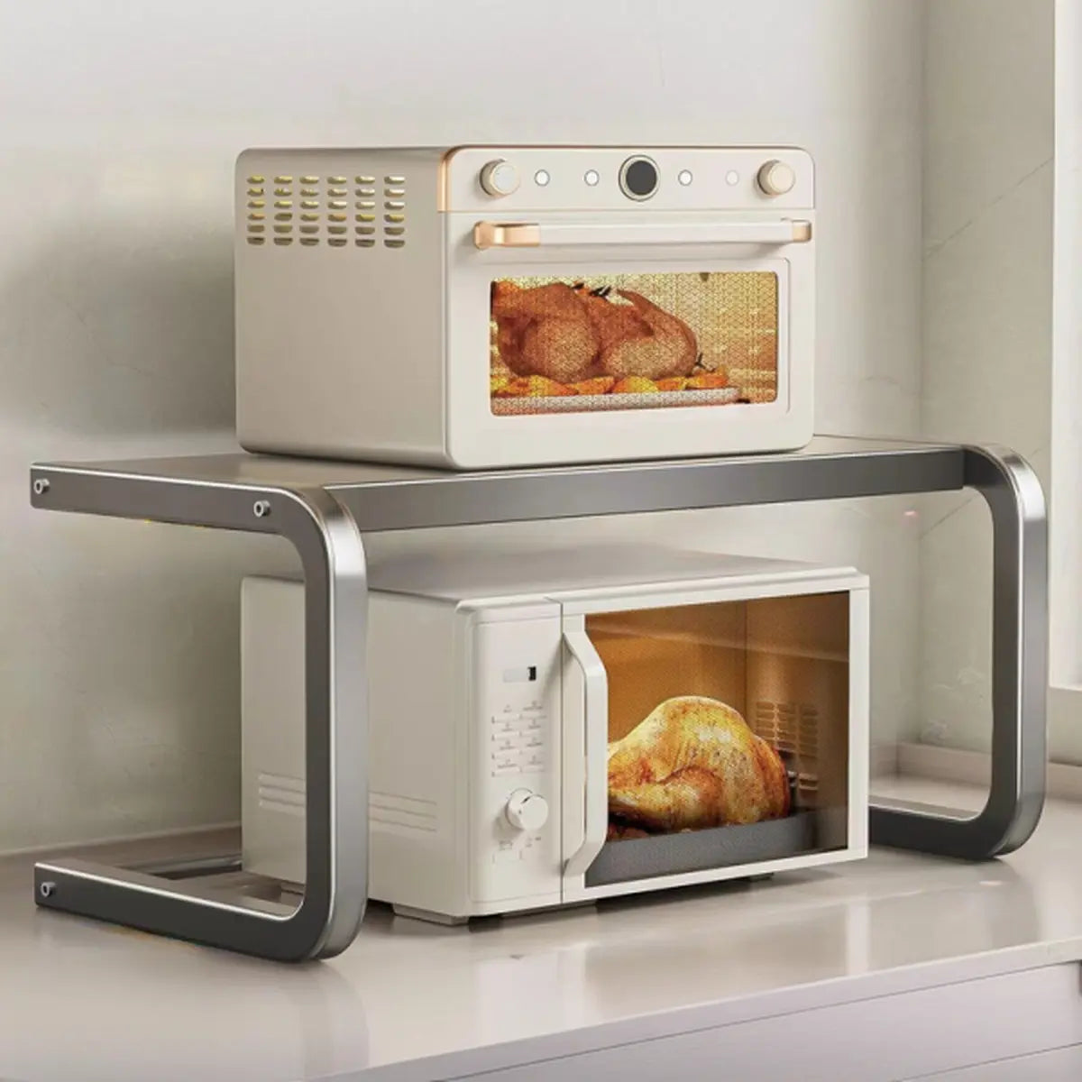 Black Metal Frame Baker's Rack with Microwave Shelf — White