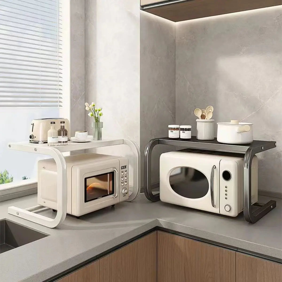 Black Metal Frame Baker's Rack with Microwave Shelf