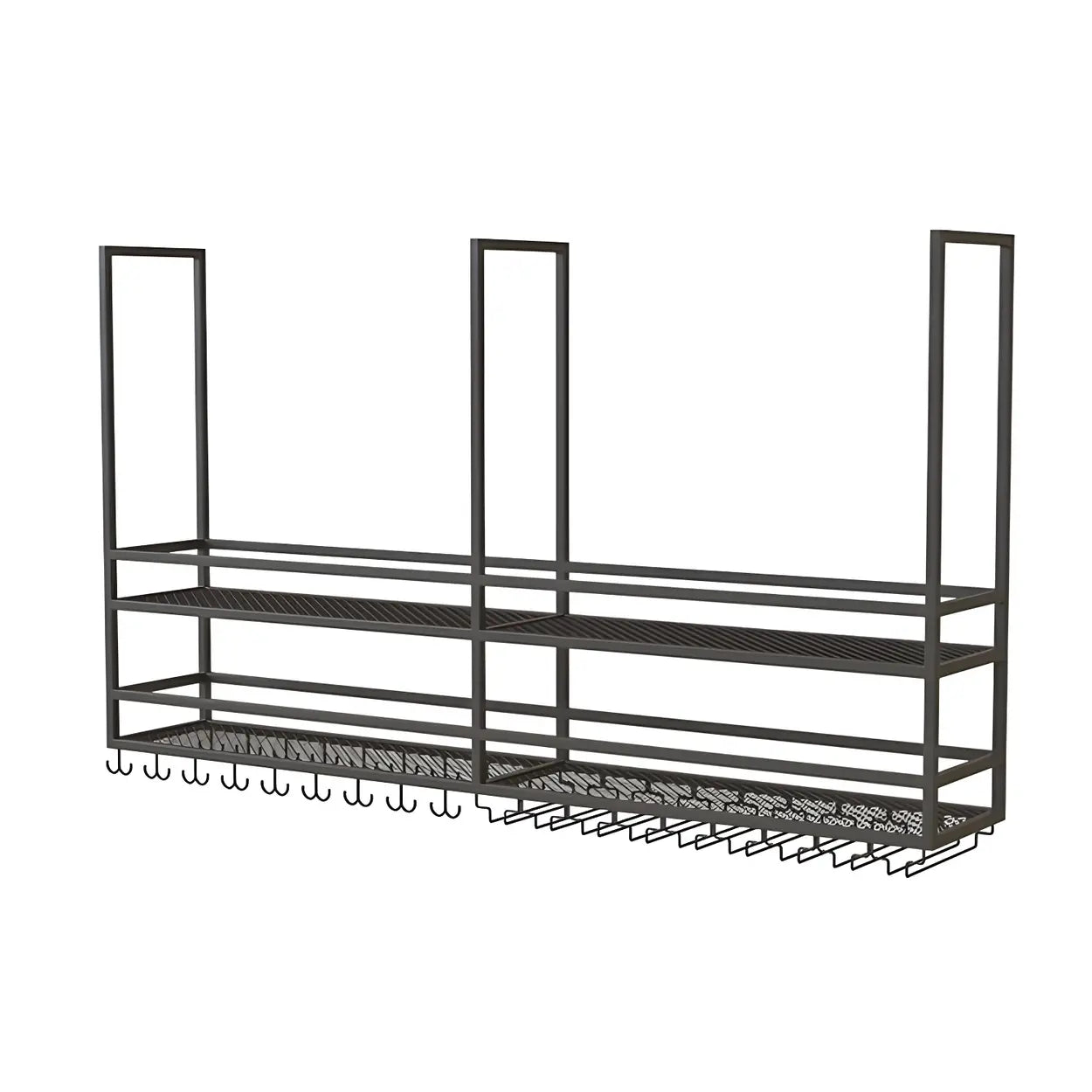 Black Metal Hanging Wine Rack with Stemware Holder