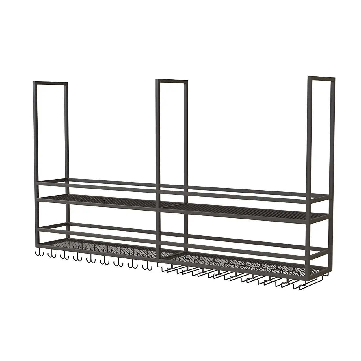 Black Metal Hanging Wine Rack with Stemware Holder