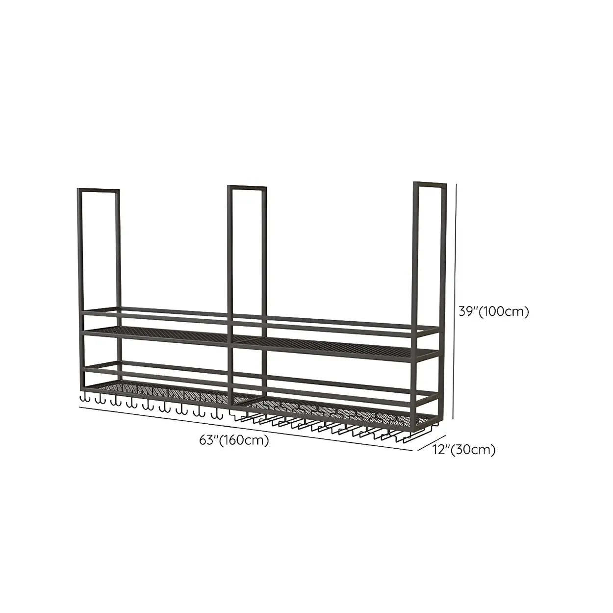 Black Metal Hanging Wine Rack with Stemware Holder