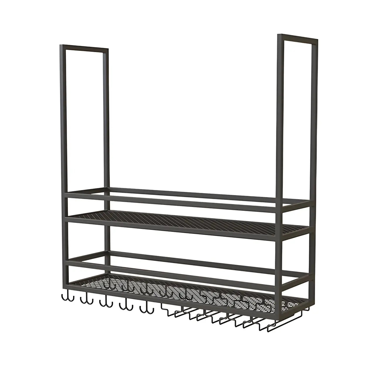 Black Metal Hanging Wine Rack with Stemware Holder — 2 Piece Set