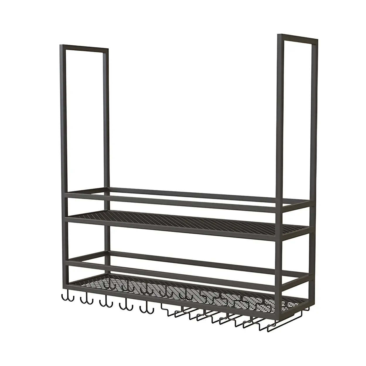 Black Metal Hanging Wine Rack with Stemware Holder — 2 Piece Set