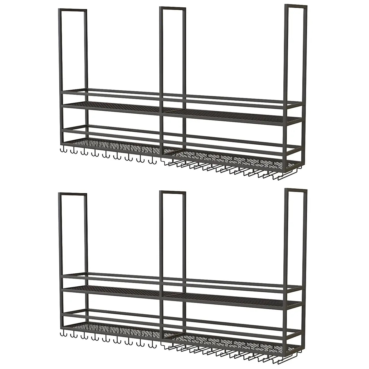 Black Metal Hanging Wine Rack with Stemware Holder