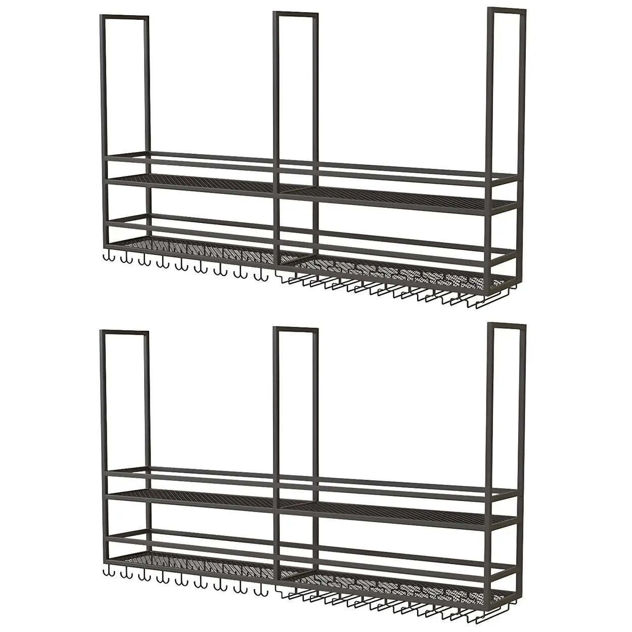 Black Metal Hanging Wine Rack with Stemware Holder