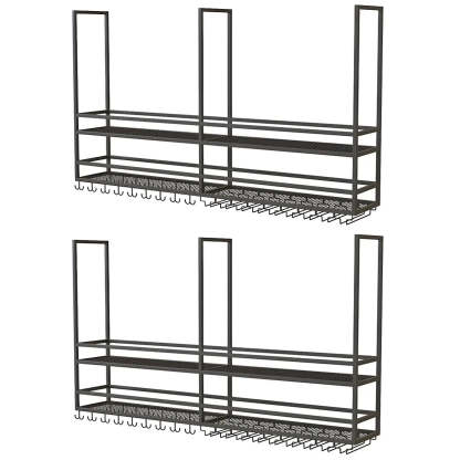 Black Metal Hanging Wine Rack with Stemware Holder