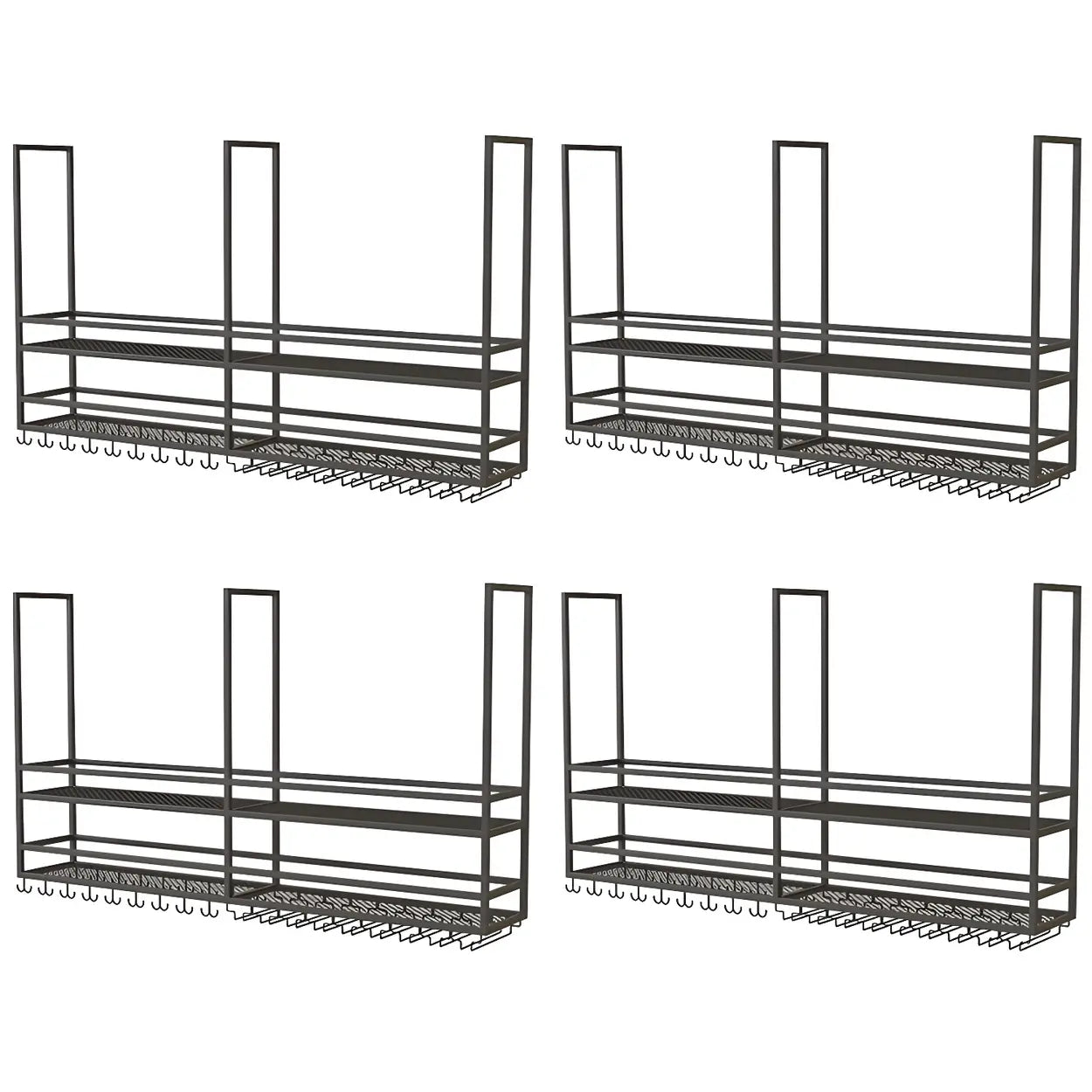 Black Metal Hanging Wine Rack with Stemware Holder