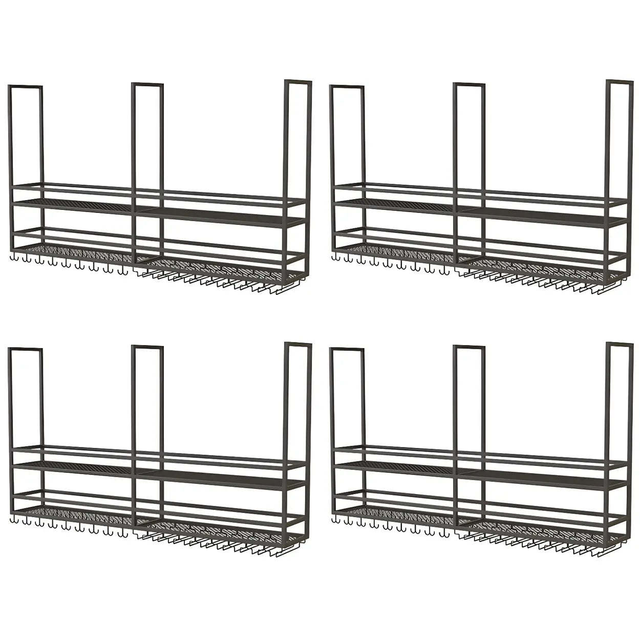 Black Metal Hanging Wine Rack with Stemware Holder
