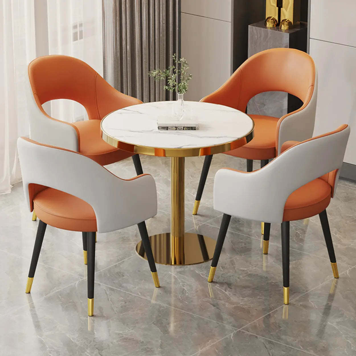 Black Metal-Leg Curved Upholstered Dining Arm Chair