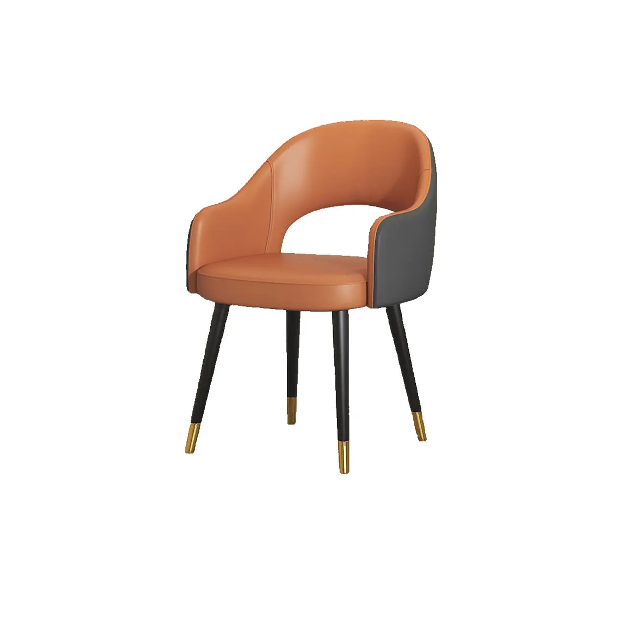 Black Metal-Leg Curved Upholstered Dining Arm Chair — Light Gray