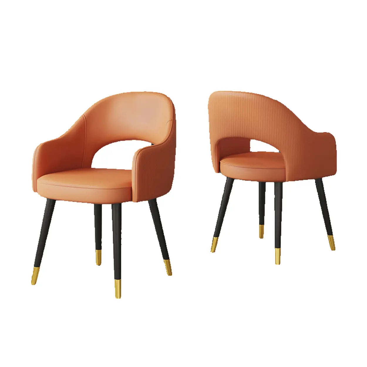Black Metal-Leg Curved Upholstered Dining Arm Chair