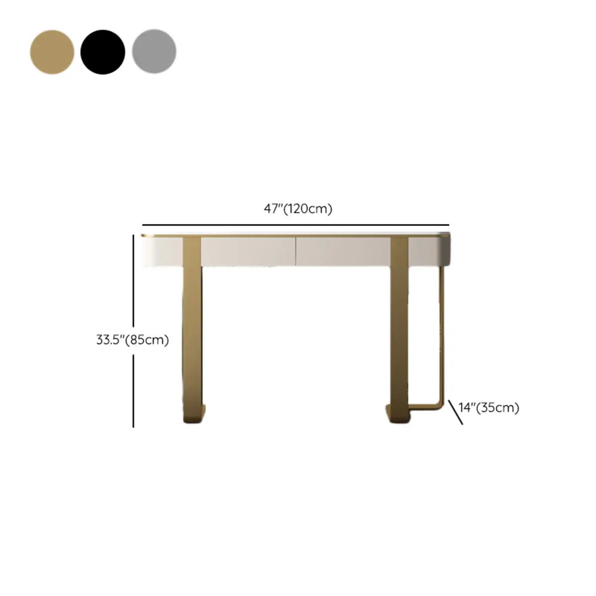 Black Metal Rectangular Console Table with Drawers — Gold