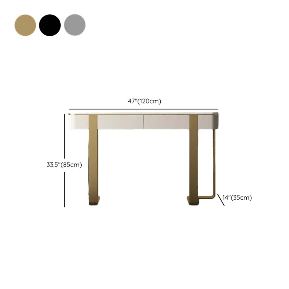 Black Metal Rectangular Console Table with Drawers — Gold