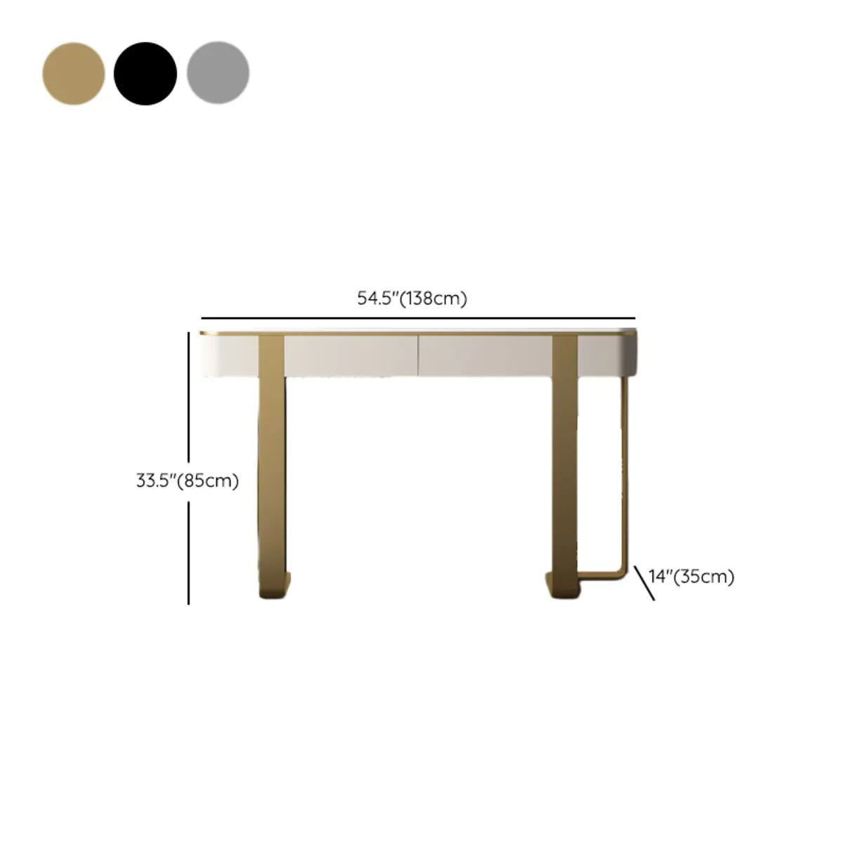 Black Metal Rectangular Console Table with Drawers — Gray