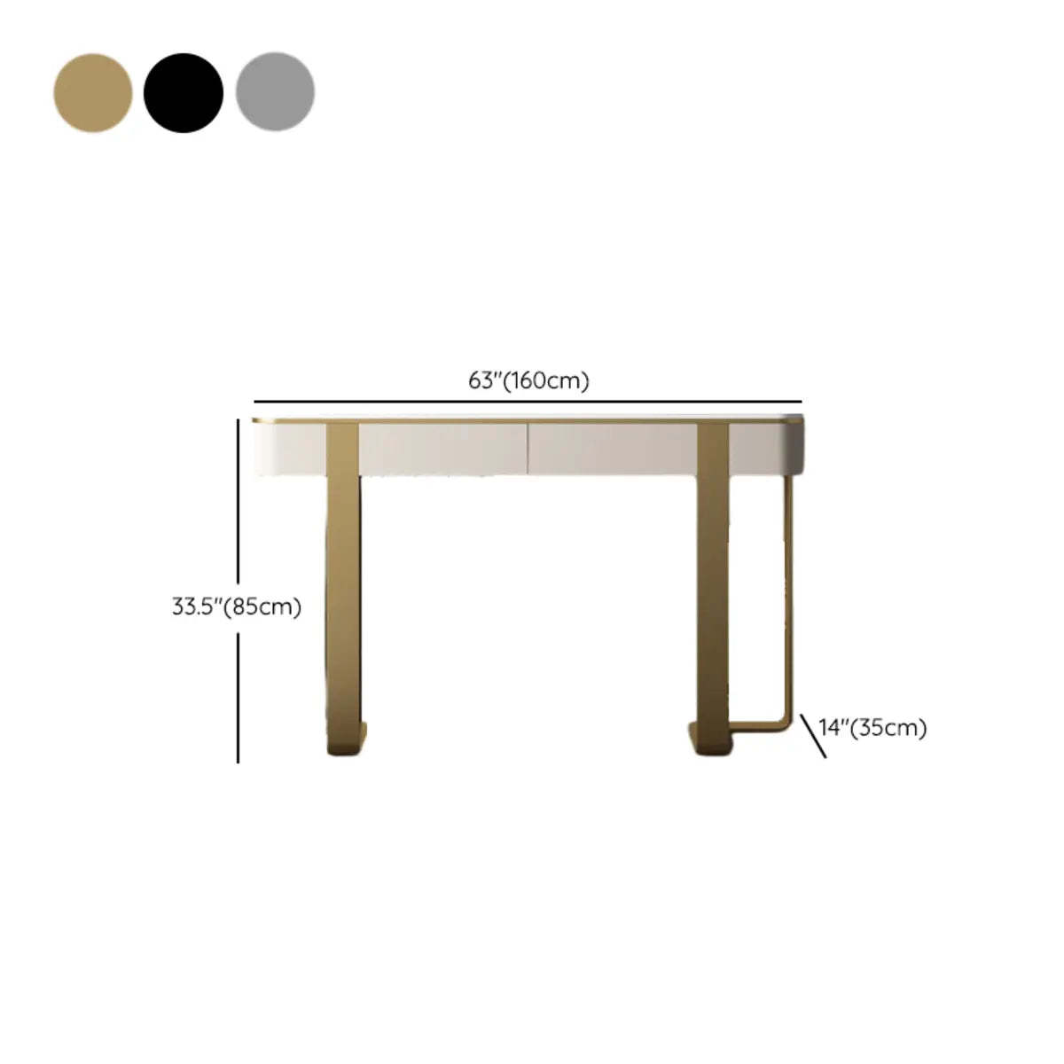 Black Metal Rectangular Console Table with Drawers