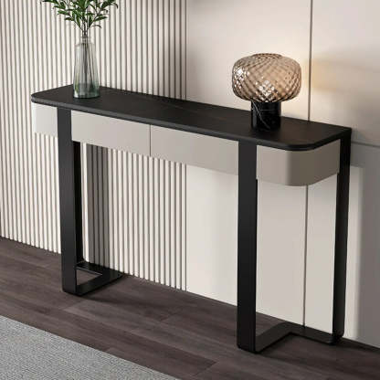 Black Metal Rectangular Console Table with Drawers — Black