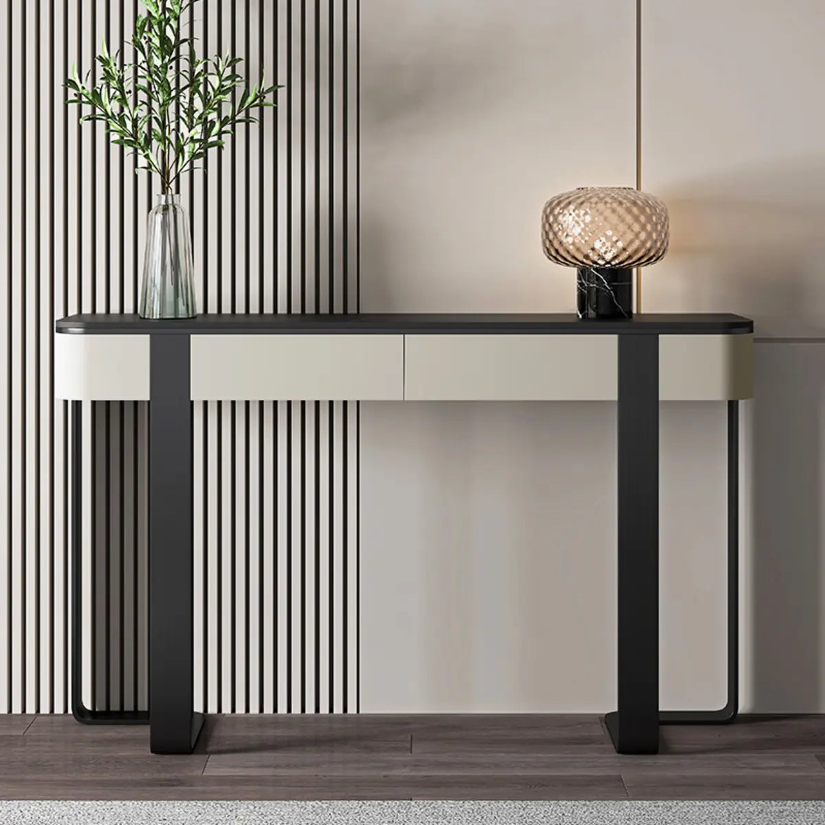 Black Metal Rectangular Console Table with Drawers — Gold