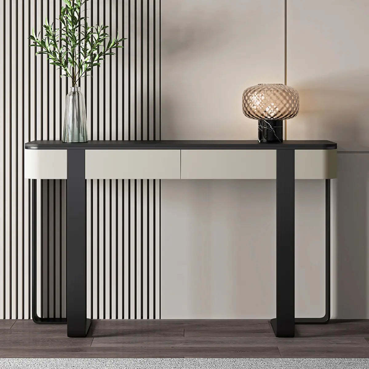 Black Metal Rectangular Console Table with Drawers — Gold
