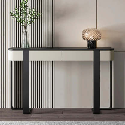 Black Metal Rectangular Console Table with Drawers — Gold