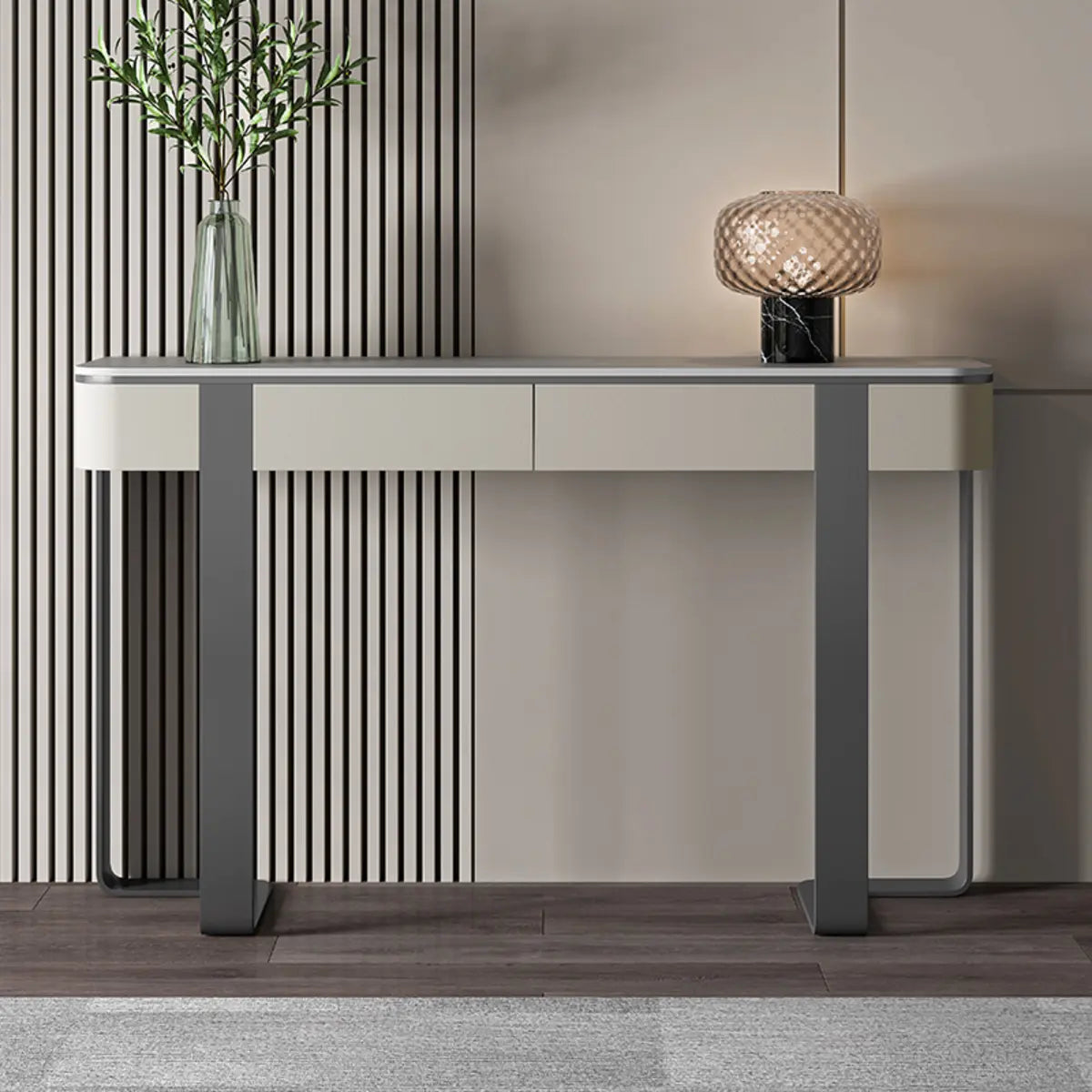 Black Metal Rectangular Console Table with Drawers — Gray
