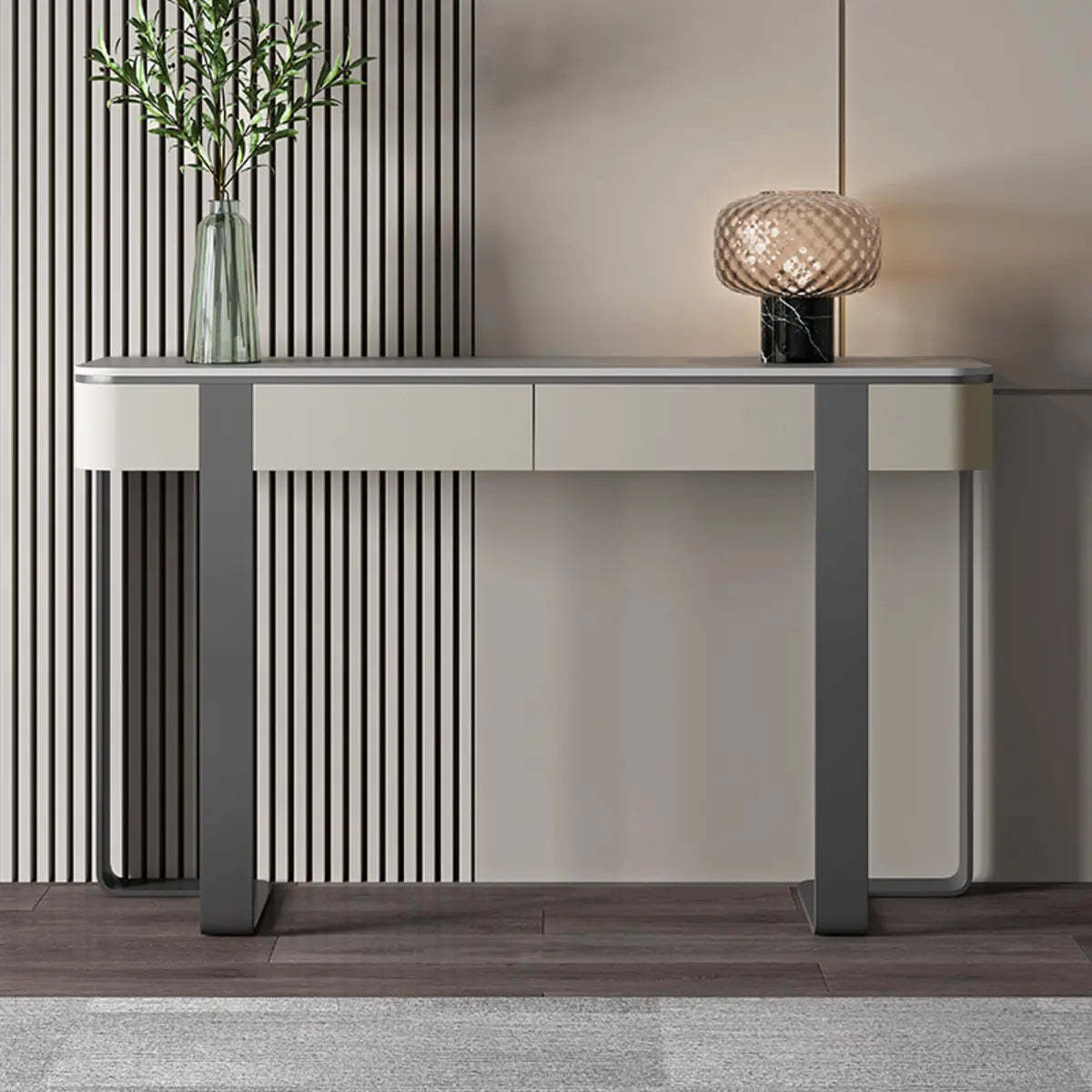 Black Metal Rectangular Console Table with Drawers — Gray