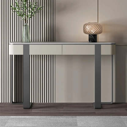 Black Metal Rectangular Console Table with Drawers — Gray