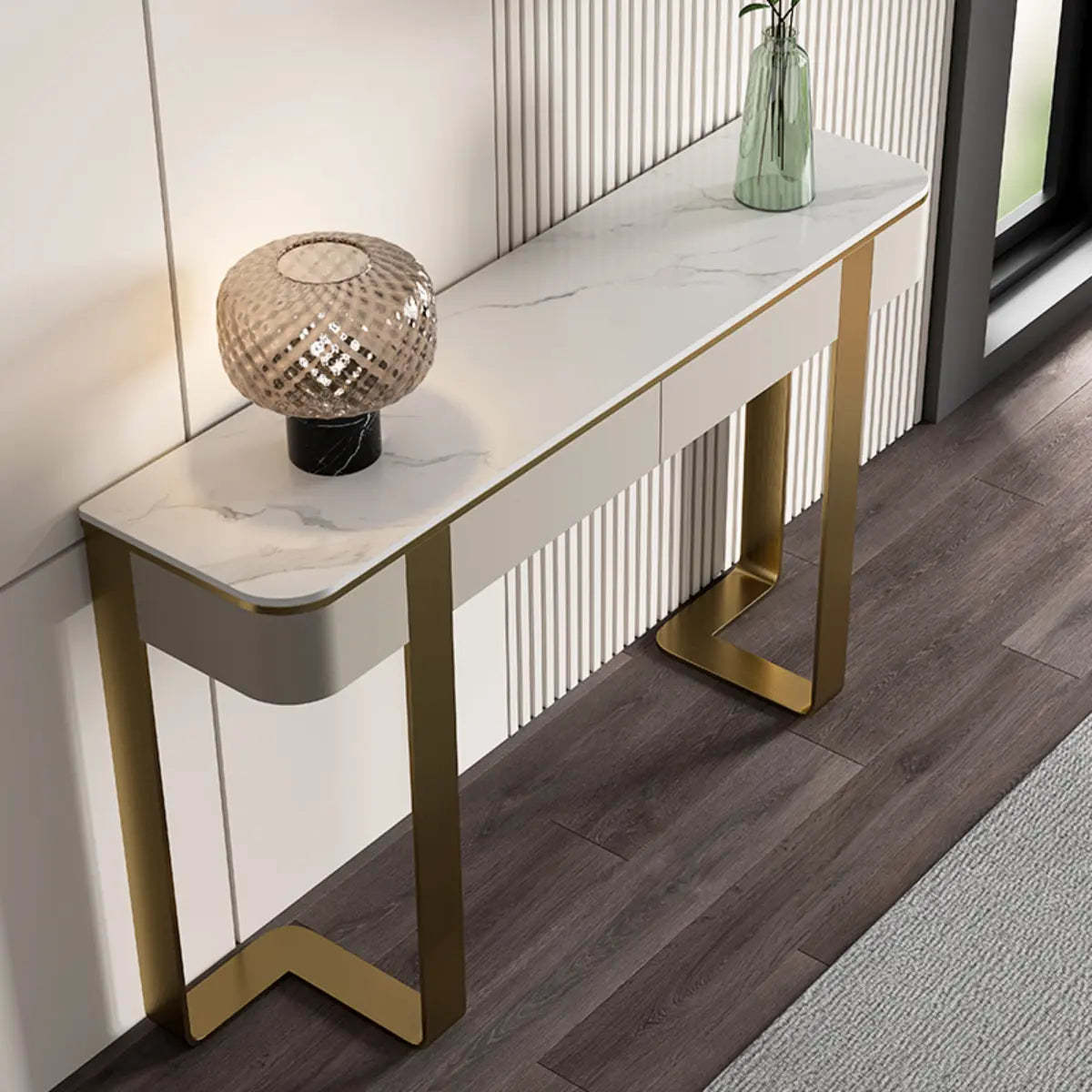 Black Metal Rectangular Console Table with Drawers — Black