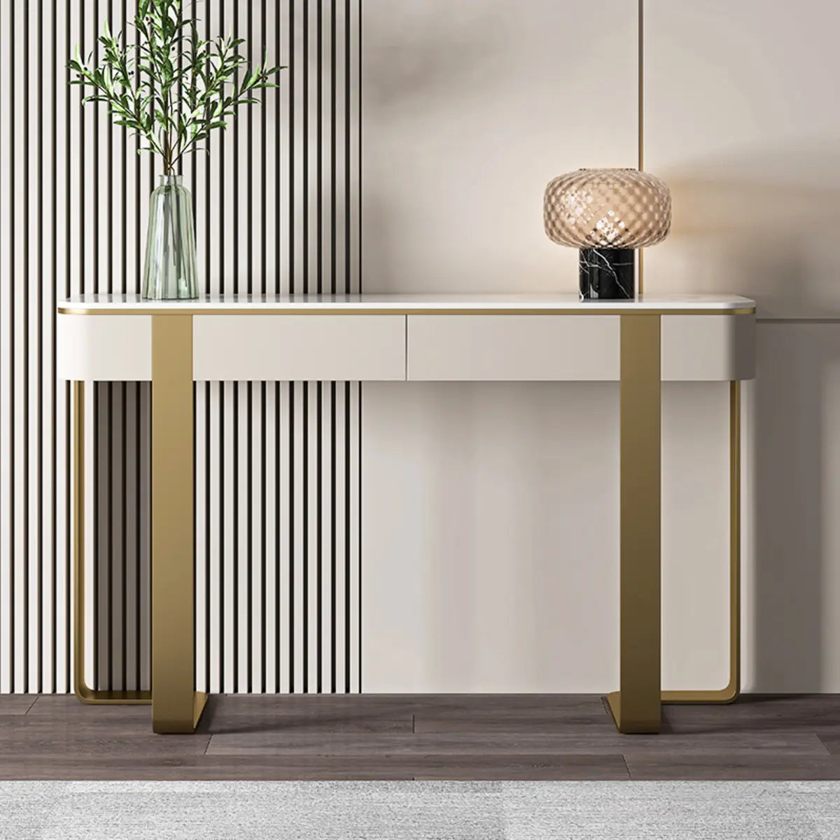 Black Metal Rectangular Console Table with Drawers — Gold
