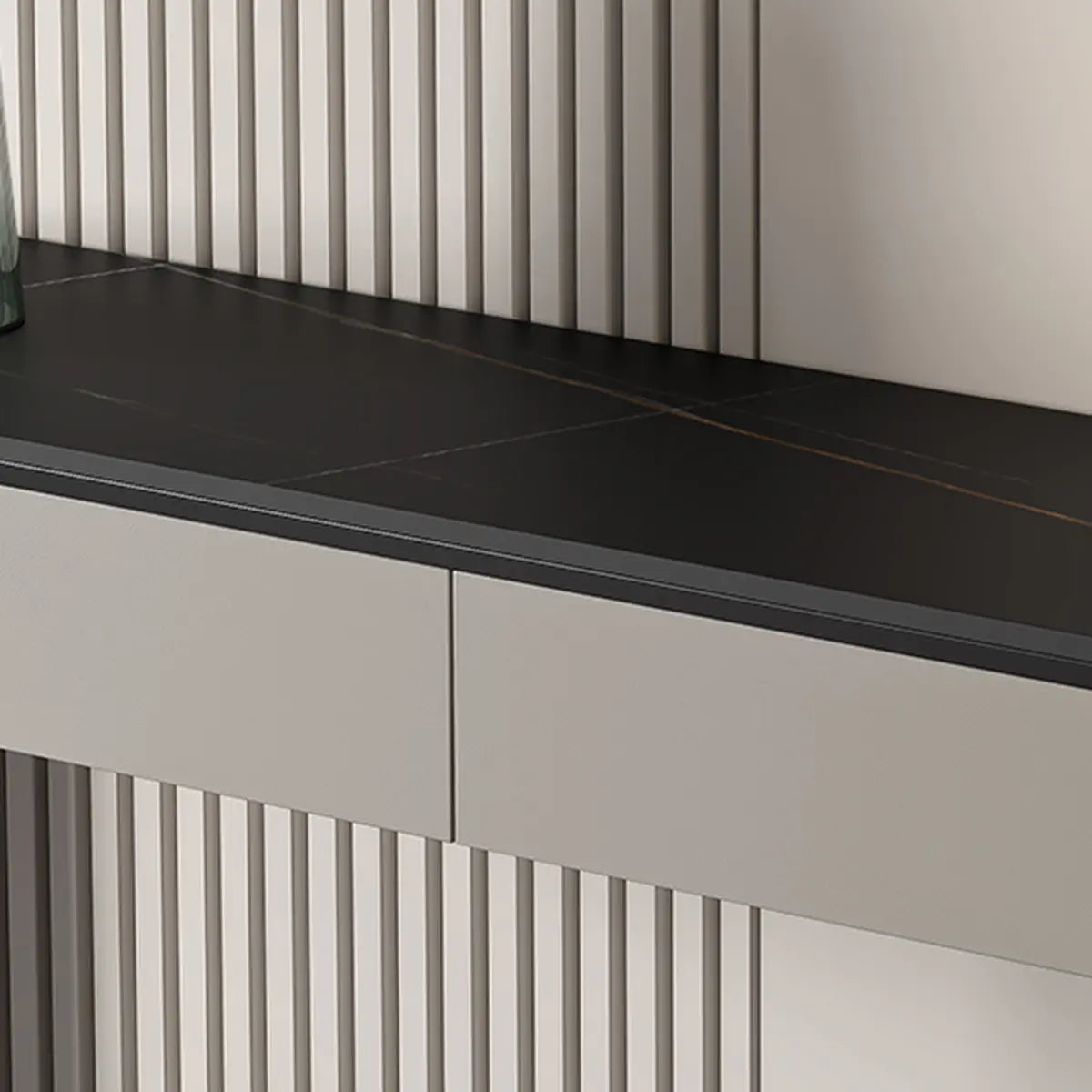 Black Metal Rectangular Console Table with Drawers — Black