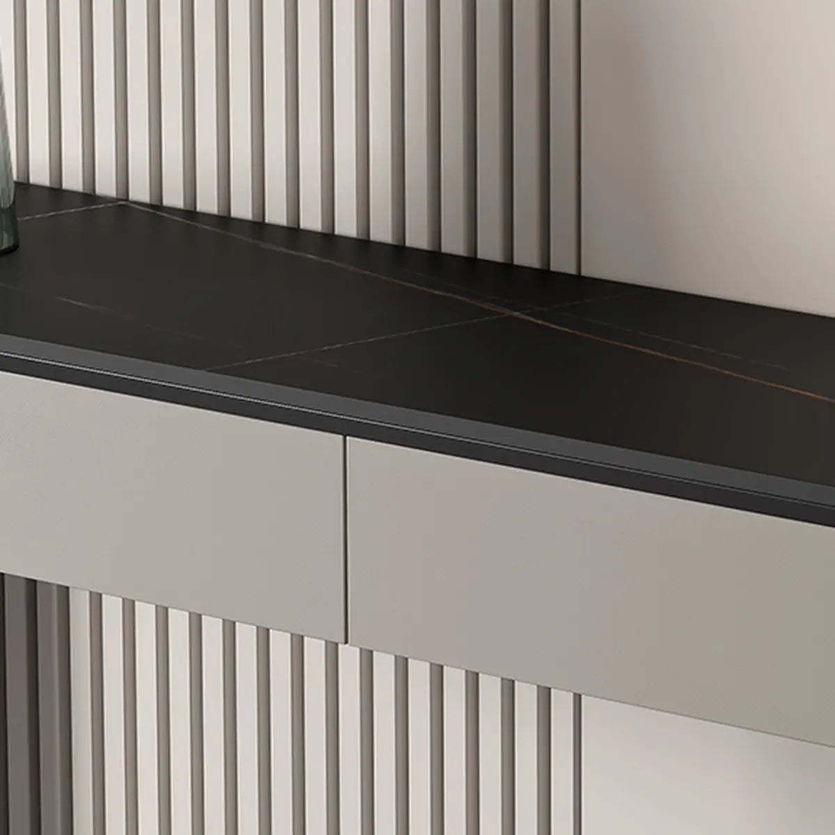 Black Metal Rectangular Console Table with Drawers — Black