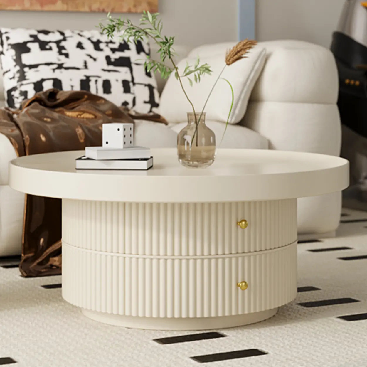 Black Metal Round Coffee Table Set with Storage