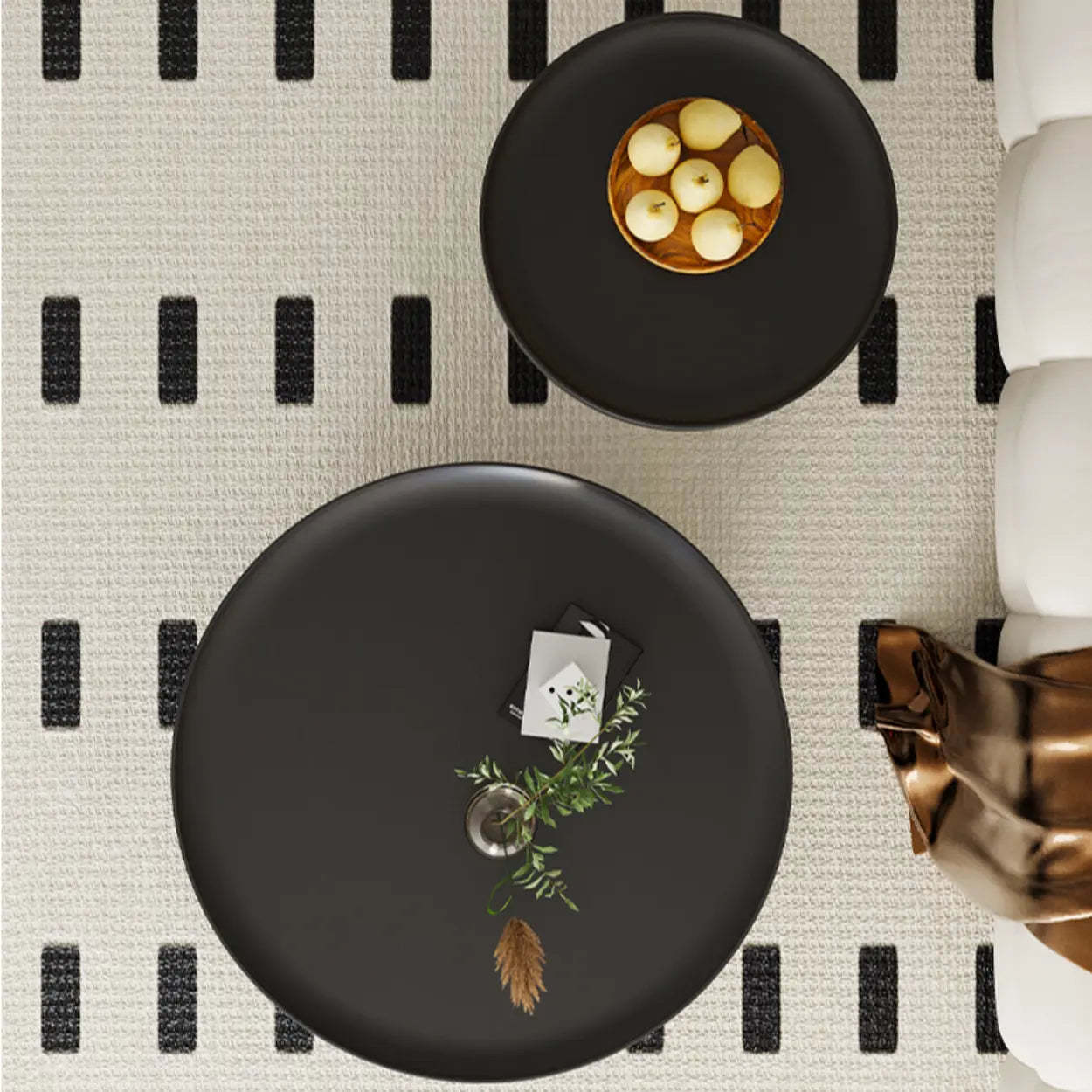 Black Metal Round Coffee Table Set with Storage