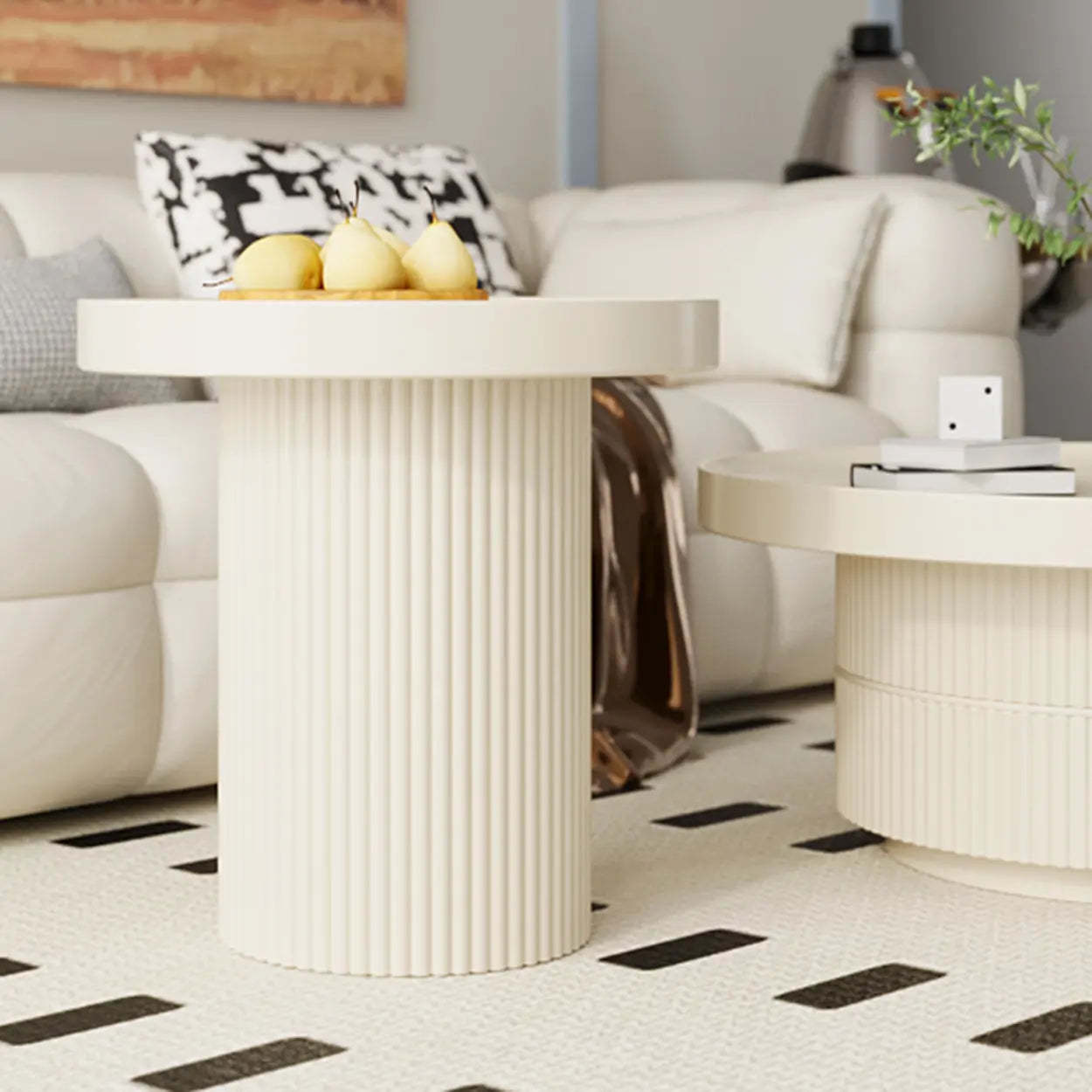 Black Metal Round Coffee Table Set with Storage