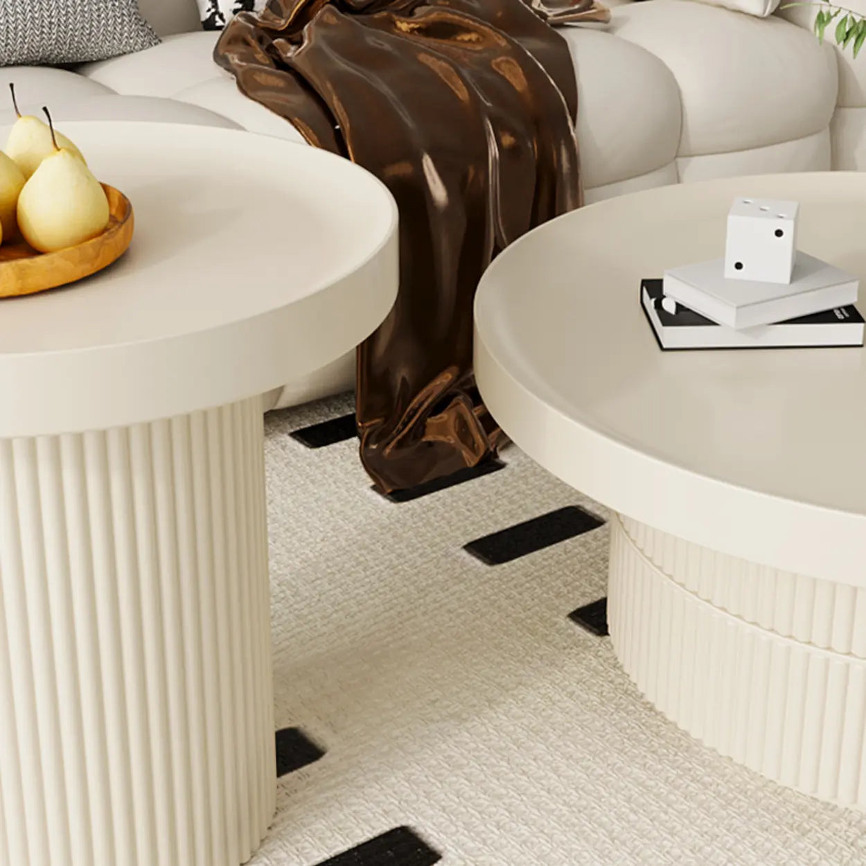 Black Metal Round Coffee Table Set with Storage