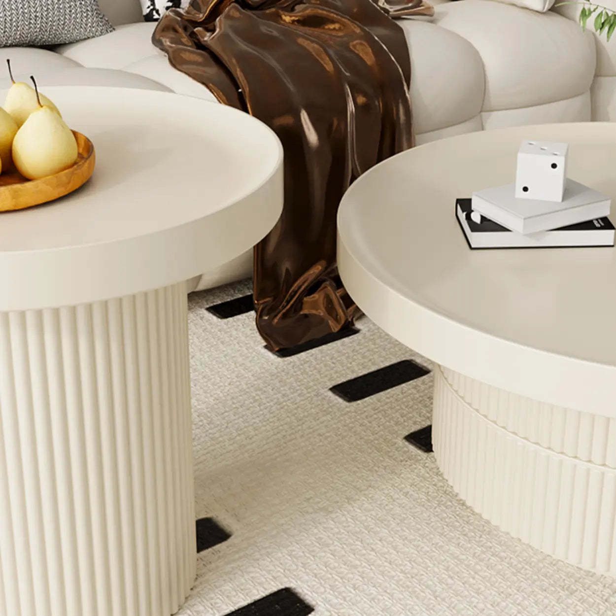 Black Metal Round Coffee Table Set with Storage