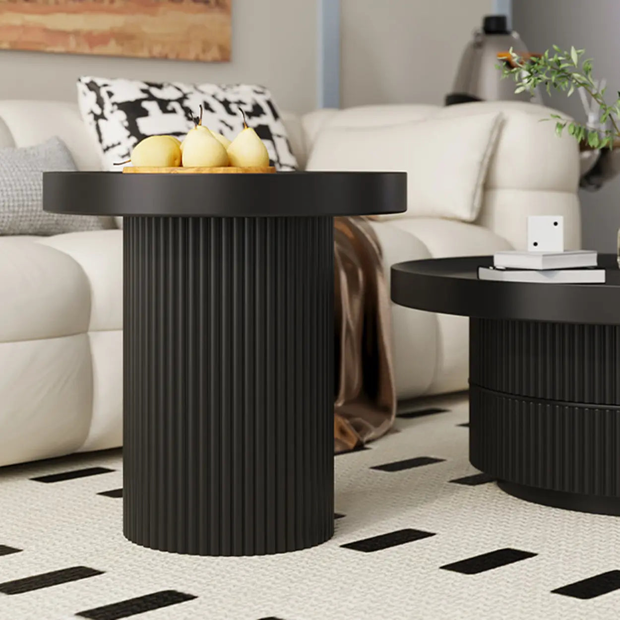 Black Metal Round Coffee Table Set with Storage