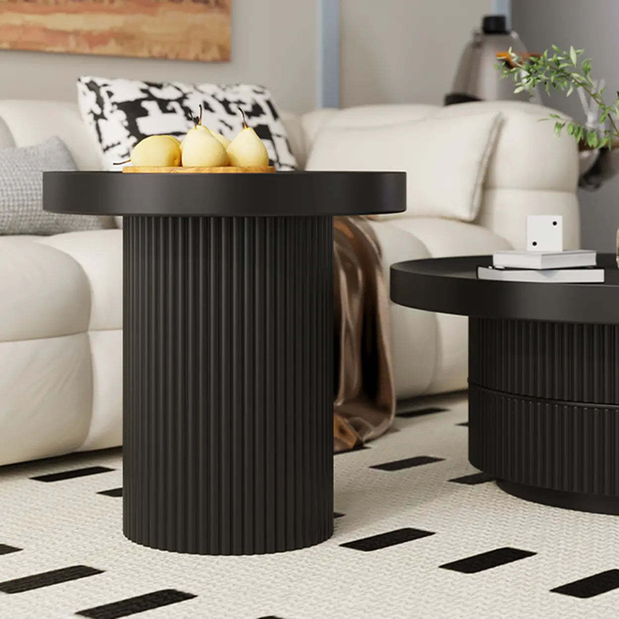 Black Metal Round Coffee Table Set with Storage