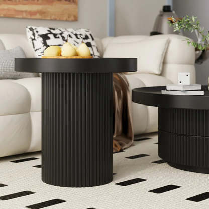 Black Metal Round Coffee Table Set with Storage