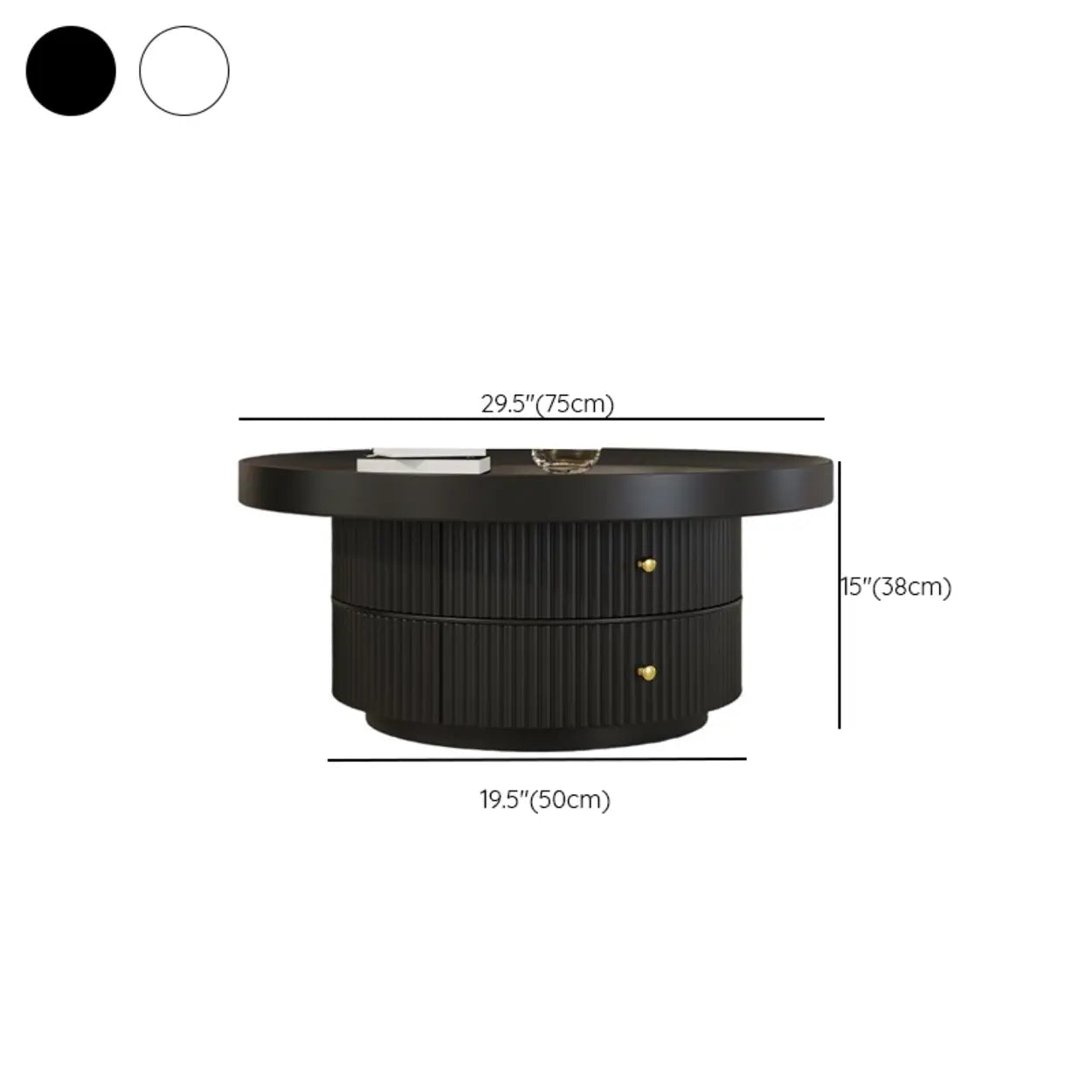 Black Metal Round Coffee Table Set with Storage