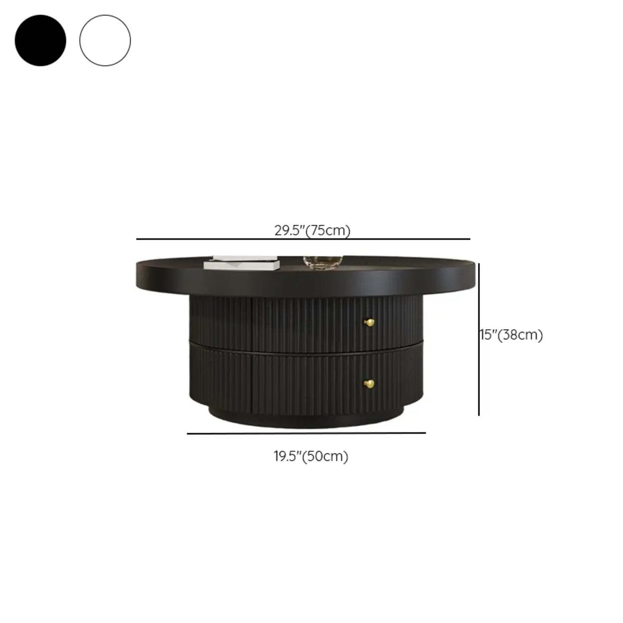 Black Metal Round Coffee Table Set with Storage