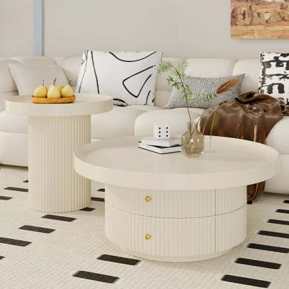 Black Metal Round Coffee Table Set with Storage — White