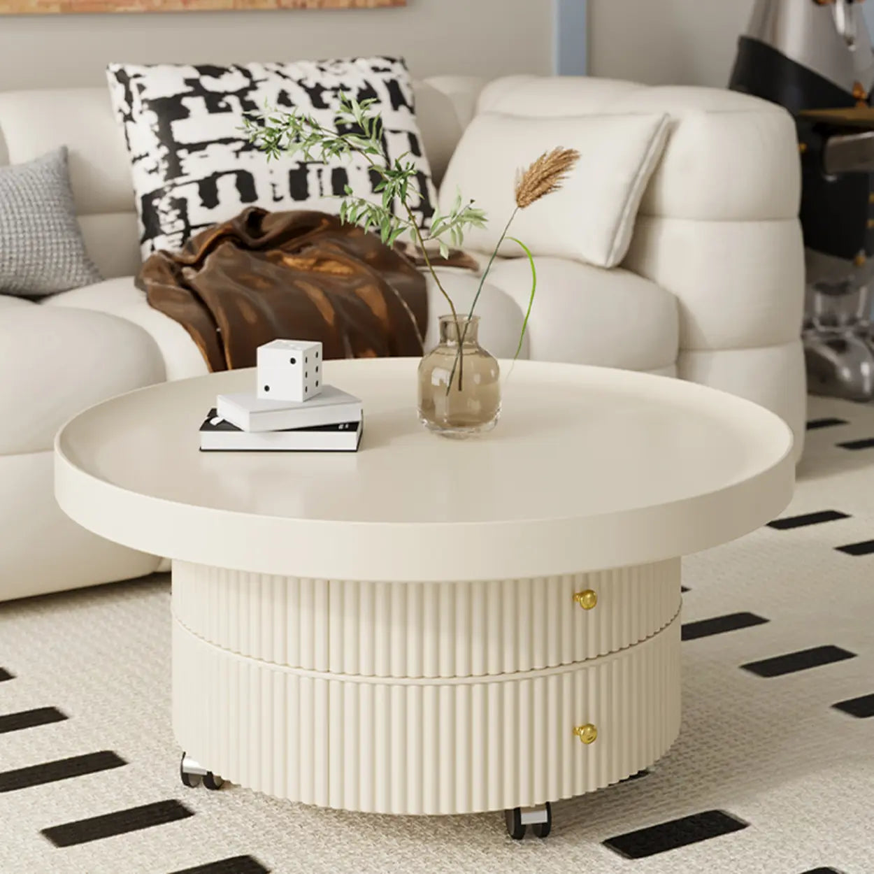 Black Metal Round Coffee Table Set with Storage — Black