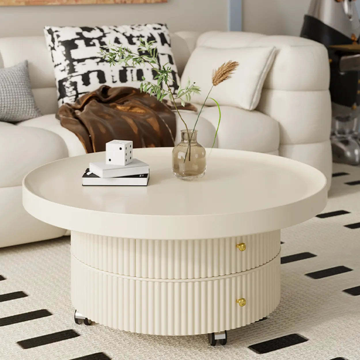 Black Metal Round Coffee Table Set with Storage — Black