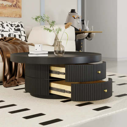 Black Metal Round Coffee Table Set with Storage — Black