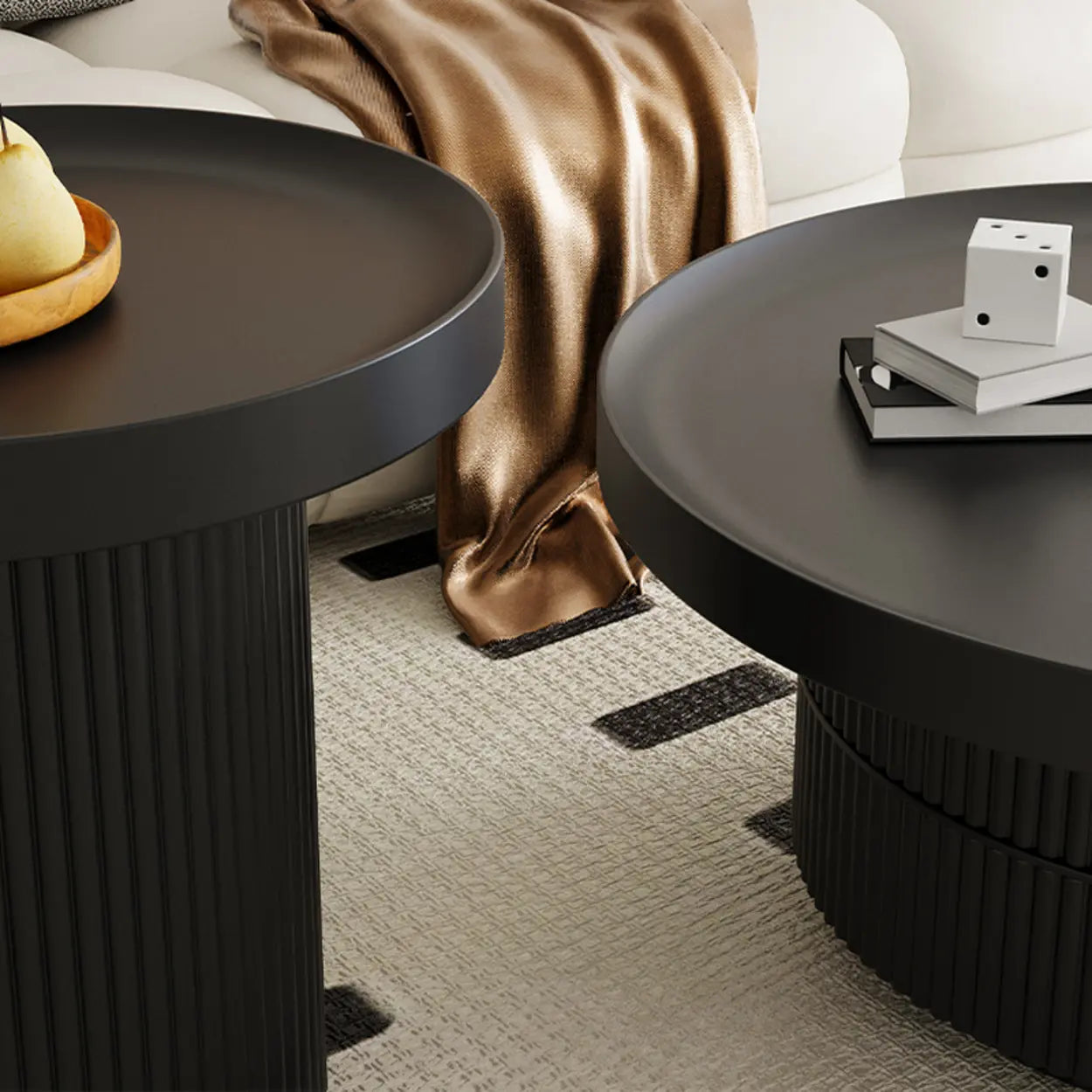 Black Metal Round Coffee Table Set with Storage — White/ Black