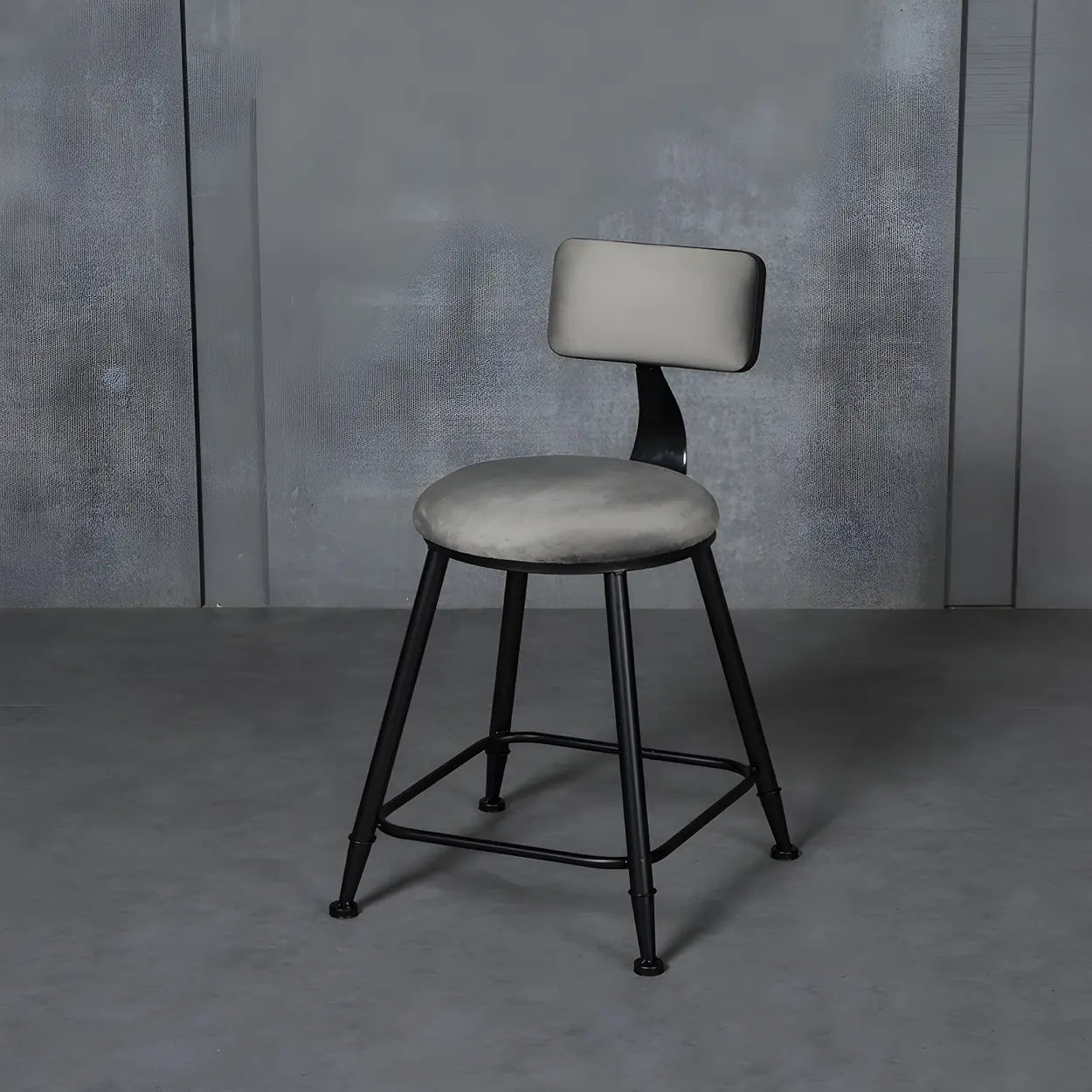 Black Metal Round Fabric Cushion Bar Stool — Black / 1 Piece