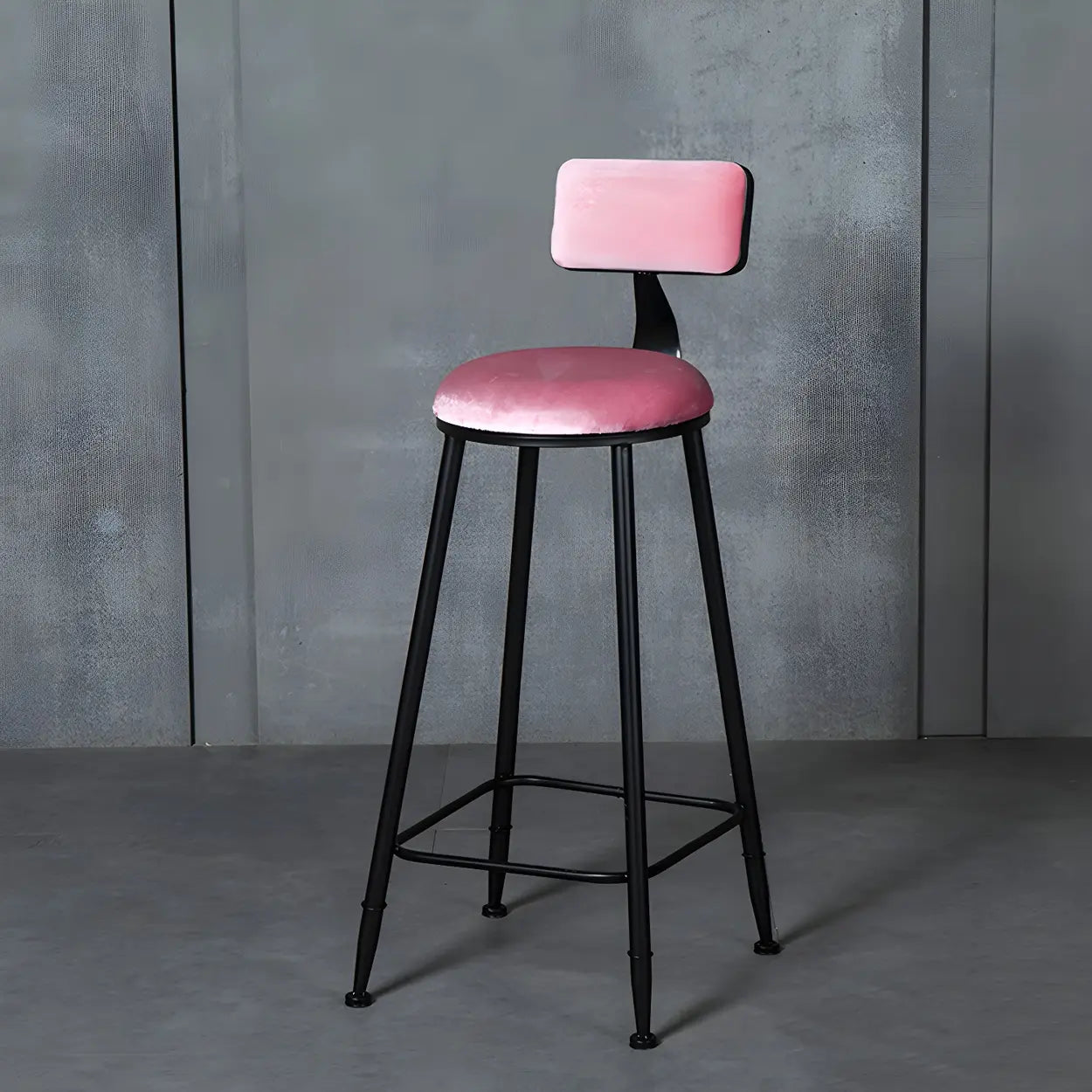 Black Metal Round Fabric Cushion Bar Stool — Pink / 1 Piece
