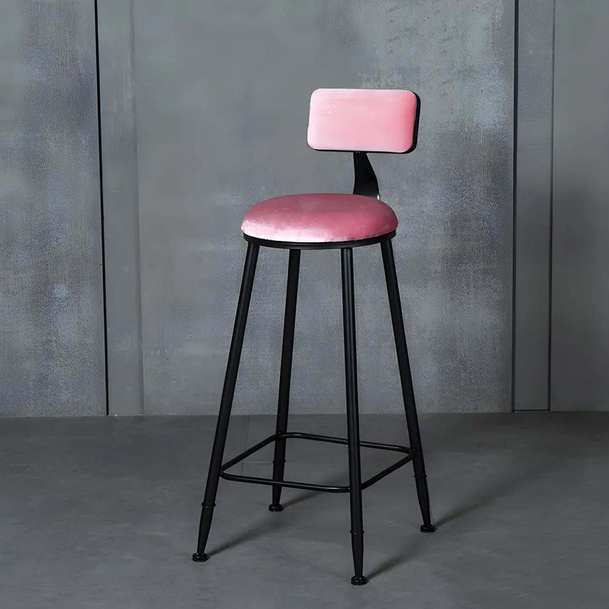 Black Metal Round Fabric Cushion Bar Stool — Pink / 1 Piece